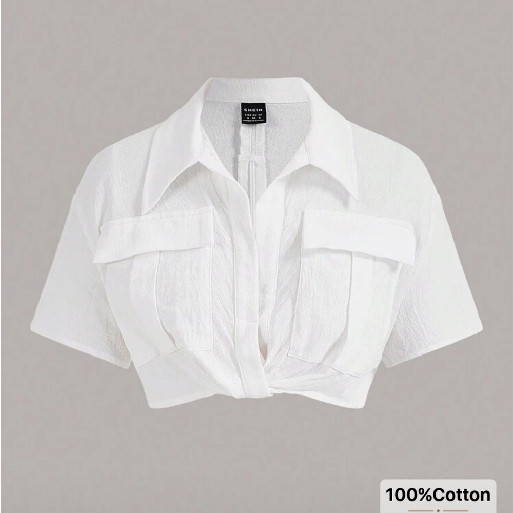 SHEIN White Collared Crop Top